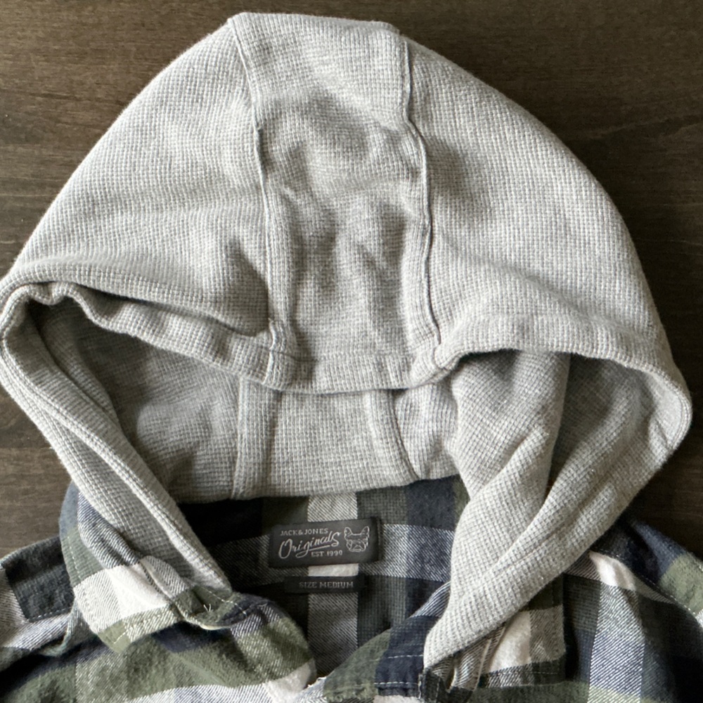 Jack & Jones Plaid Hooded Shirt - Gray and Green